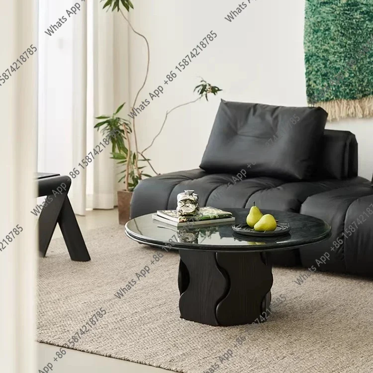 N64 Living room household sparkling round coffee table solid wood design sense round edge table small apartment