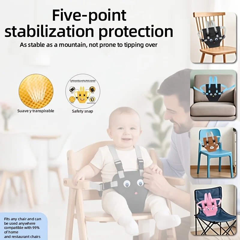 1 Cartoon Embroidered Safety Belt, Baby Stroller Anti-Fall Strap, Soft and Breathable Mesh Design, Suitable for Baby High Chairs, Essential Outdoor Baby Supplies