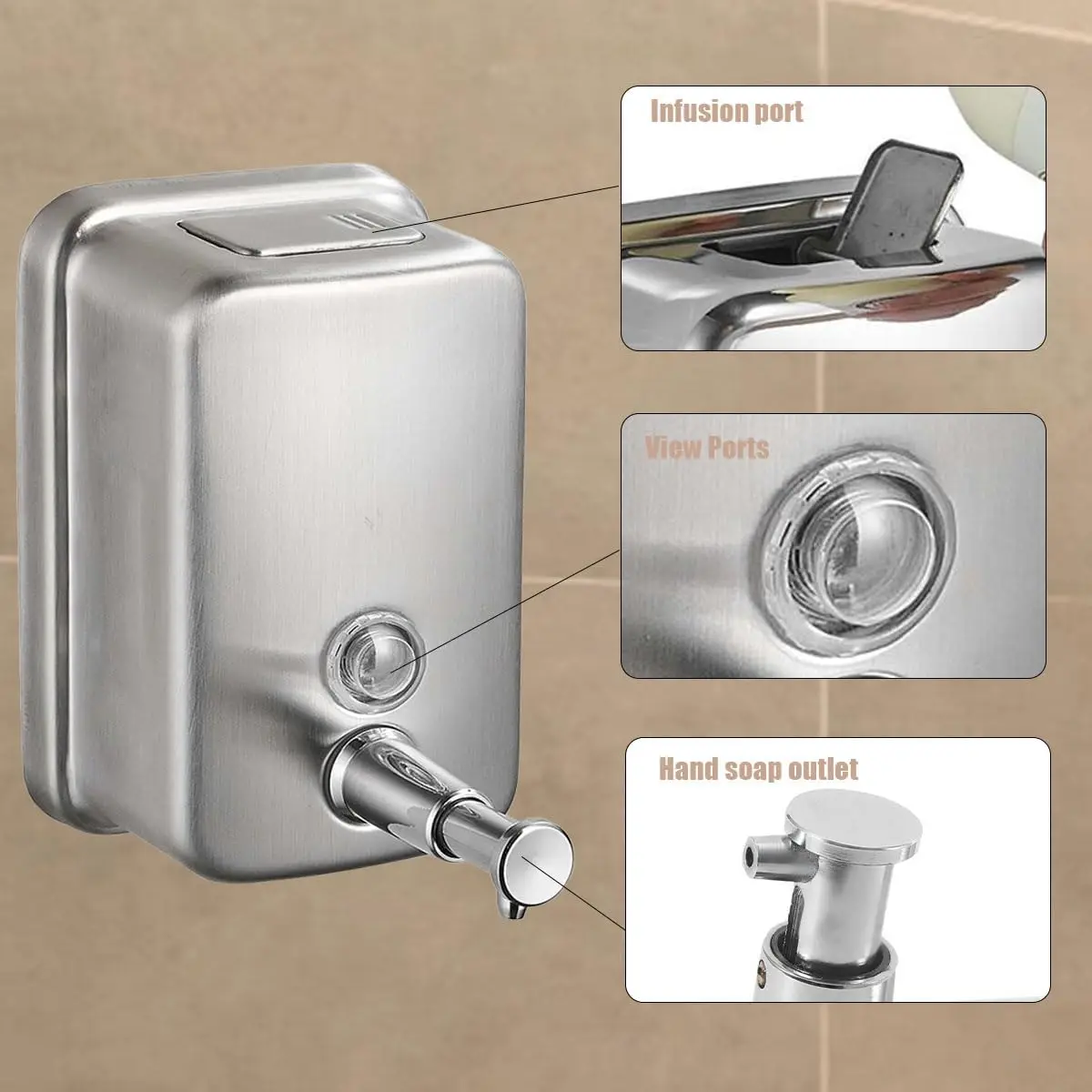 304ステンレス鋼製プレス式ソープディスペンサー ホテル用 手動 壁掛け式 ホテルバスルーム ボディウォッシュ ハンドサニタイザー