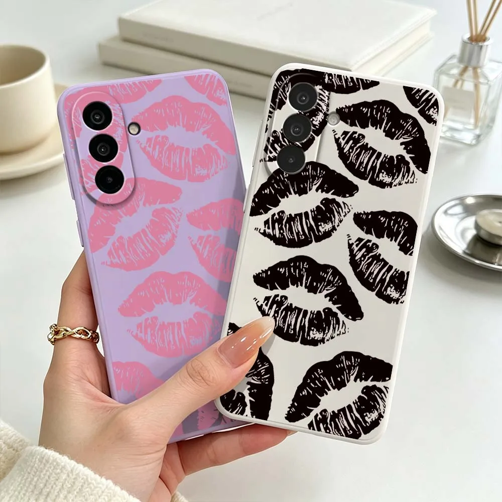 Design Cute Pink Lip Print For Samsung Galaxy A71 A56 A55 A54 A53 A51 A17 A16 A07 A06 Soft Silicone Liquid Phone Case Cover