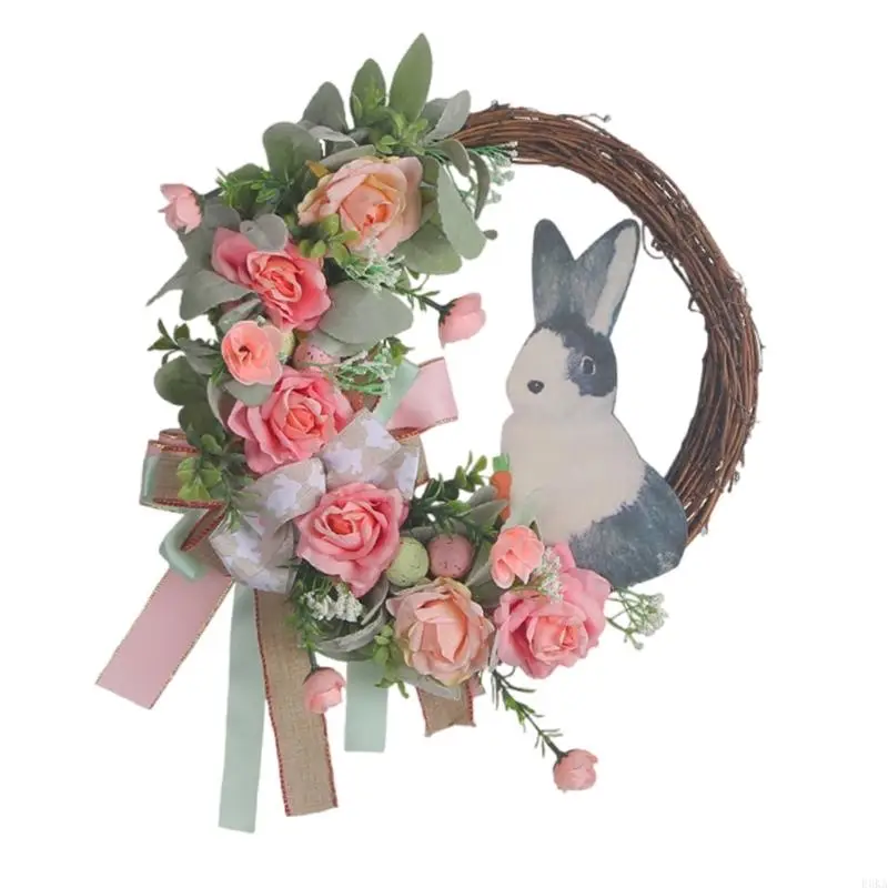 

Elegant Easter Rabbit Wreath for Front Door or Wall Artificial Rabbit Eggs Spring Decoration Indoor Outdoors Hanging