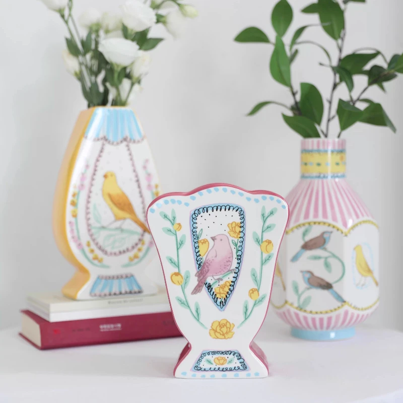 

Double-sided Hand-painted Ceramic Flower Vase Jarrones Vintage Desk Decoration Decoración Hogar Home Living Room Decor Floreros