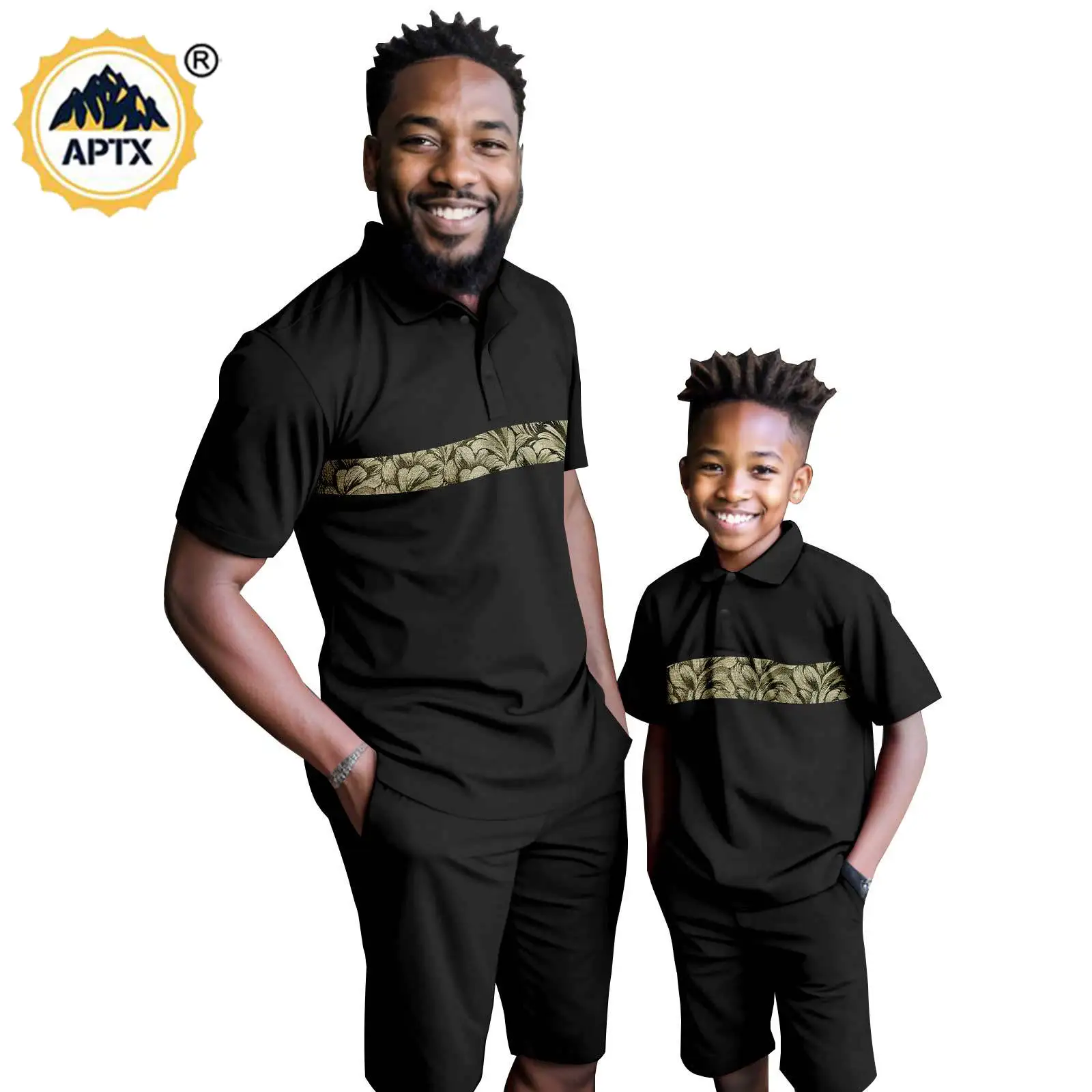 

African Matching Family Clothes Bazin Riche Men and Kids Outfits Summer Top and Short Pants Sets Dashiki Men Outwear Y23F004