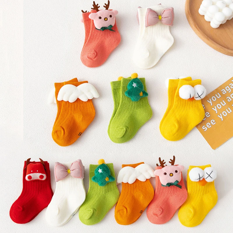 Korean Kawaii Children Candy Color Socks Cartoon Doll Baby Sleeping Slippers Stockings Newborn Infant Toddle Boys Girls Socks