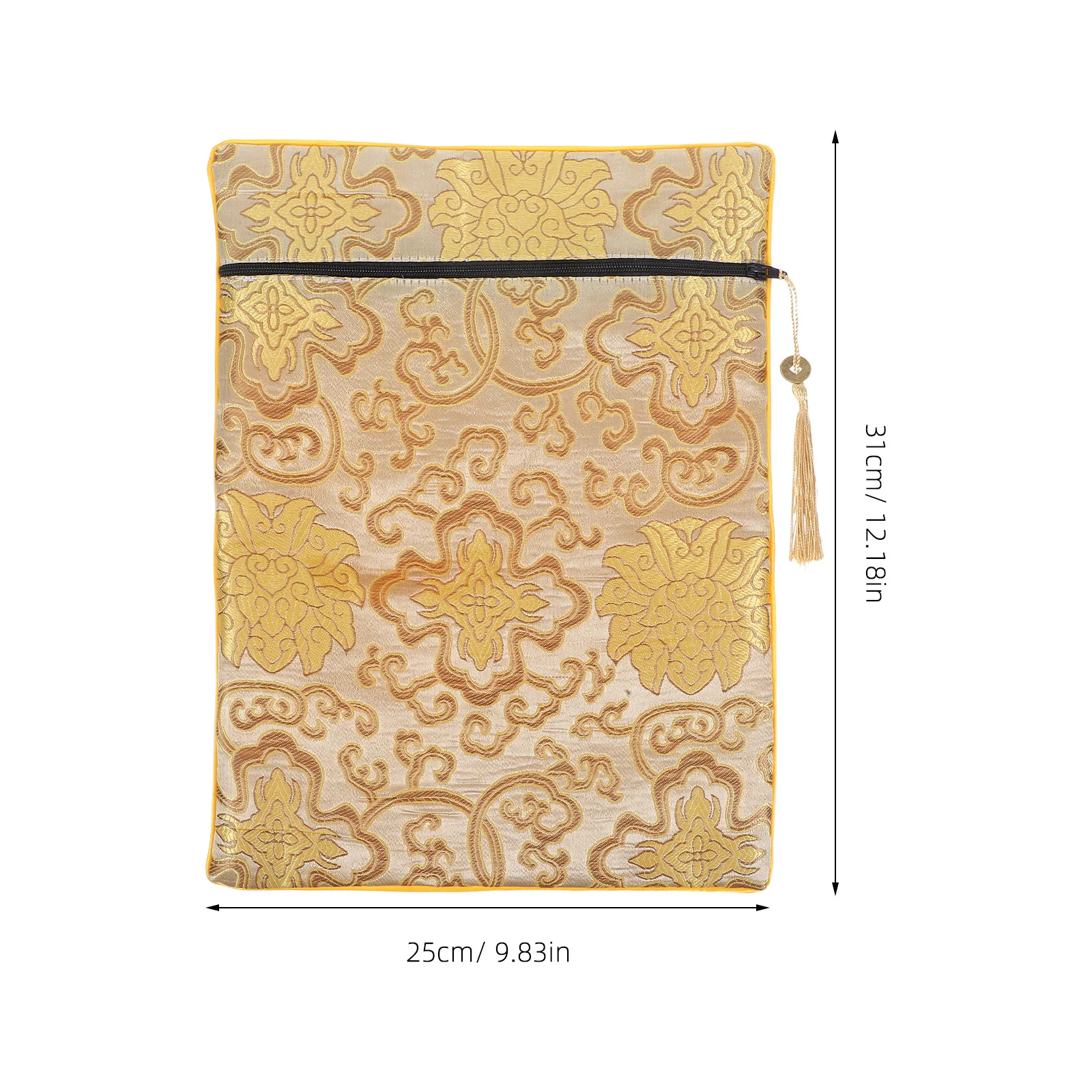 Zipper Scripture Bag Elegant Tassel Embroidery Classic Cloth Packaging Prayer Book Pouch Buddhist Storage Organizer Cover