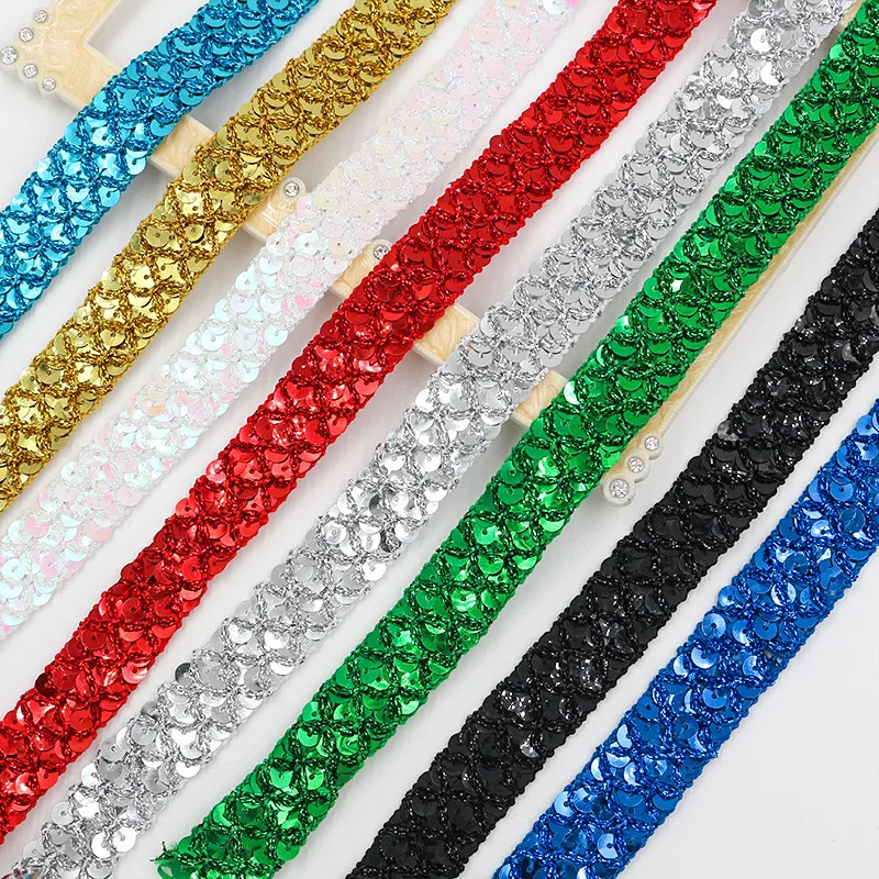 Sequined Lace Ribbons Gold Braided Band 5Yards Diy Embroidered Trims Crochet Cosplay Costumes Appliqued Sewing Apparel 2CM