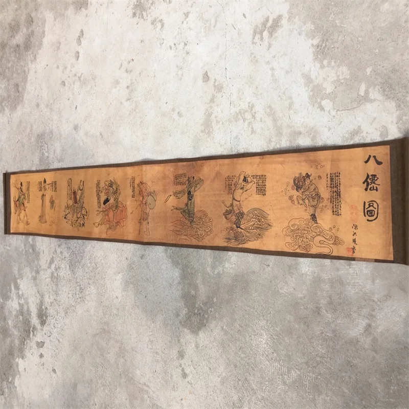 

Chinese Old Paper ink and wash Painting,Eight Immortals Diagram,Long Scroll Painting