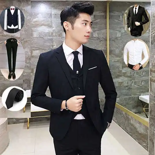 

Men's Tee-Piece Suit Wedding Tuxedo Faionable Urban Sle Stand Fit Polyester Blend Double-Cuffed Classic Collar
