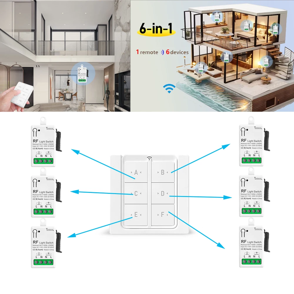 Universial RF433Mhz Wireless Remote Control Light Switch AC110V 220V MINI Small Relay Module Wall Panels for Home Lamp LED Fan