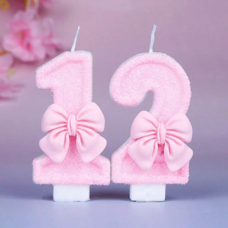 1Pc Creative Cute Bow-Tie Shaped Number Cake Candle With Drip-Prevention Tray Birthday Cake Party Anniversary Cake Decoration