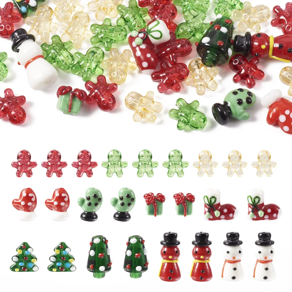 

46Pcs Christmas Handmade Lampwork Beads Loose Spacer Charm Beads Snowman Christmas Tree for DIY Bracelets Necklace Crafts Suppl