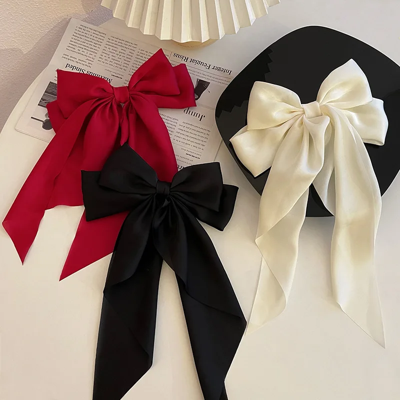 3PCS Silky Solid Color Satin Ribbon Bows Hair Clips Bowknot Spring Hairpins Hair Accessories For Women Girls Trendy Headwear