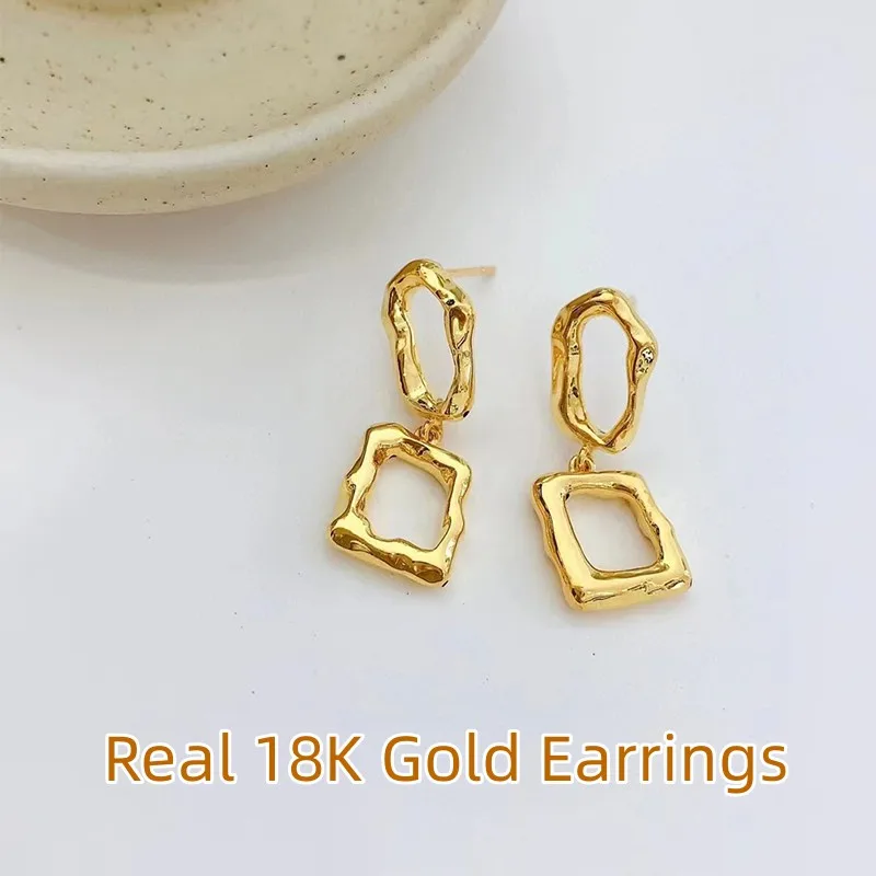 MUZHI Real 18K Gold Earrings for Women Pure AU750 Fashion Geometric Elements Earrings New Style Fine Jewelry Gift