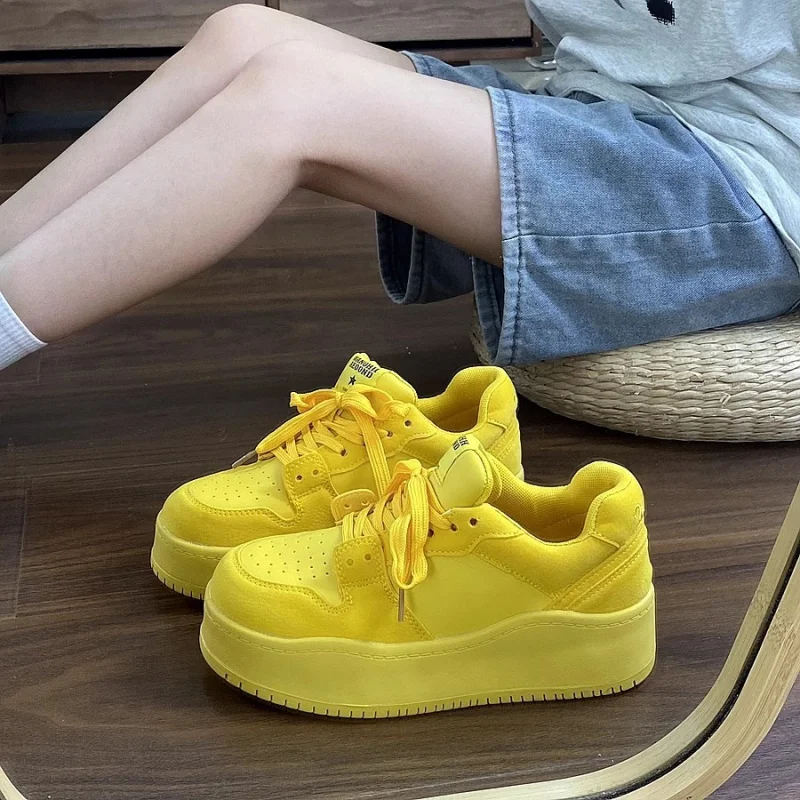 الدوبامين اللون مكتنزة أبي أحذية 2025 الخريف الشتاء المرأة منصة أحذية رياضية جريئة مشرق موضة المدربين غير رسميين #4