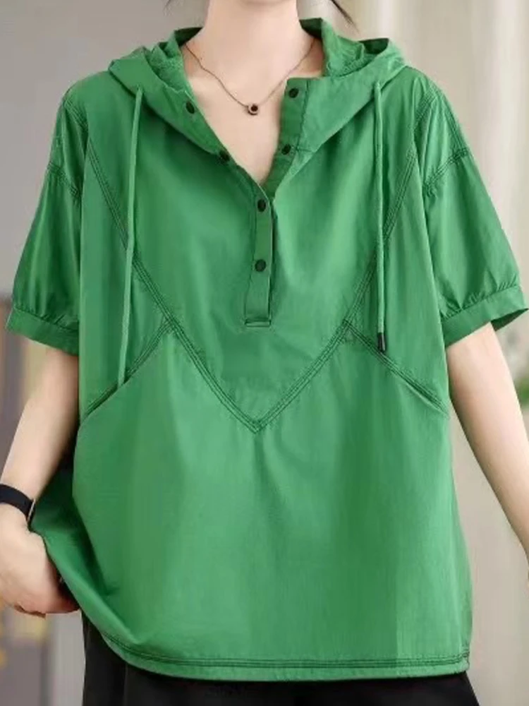 Masse wess Sommer koreanisches Design Blusen Damen Freizeit lose Kapuze Chiffon hemden Damen Luxus Tops klassische Mode Kleidung