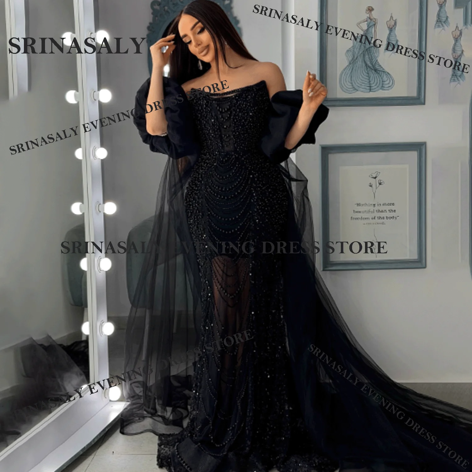 

Customized Fashion Beads Crystal Sleeveless Mermaid Evening Dresses Luxury Bateall Prom Dress Sexy Dubai Floor Length Party Gown