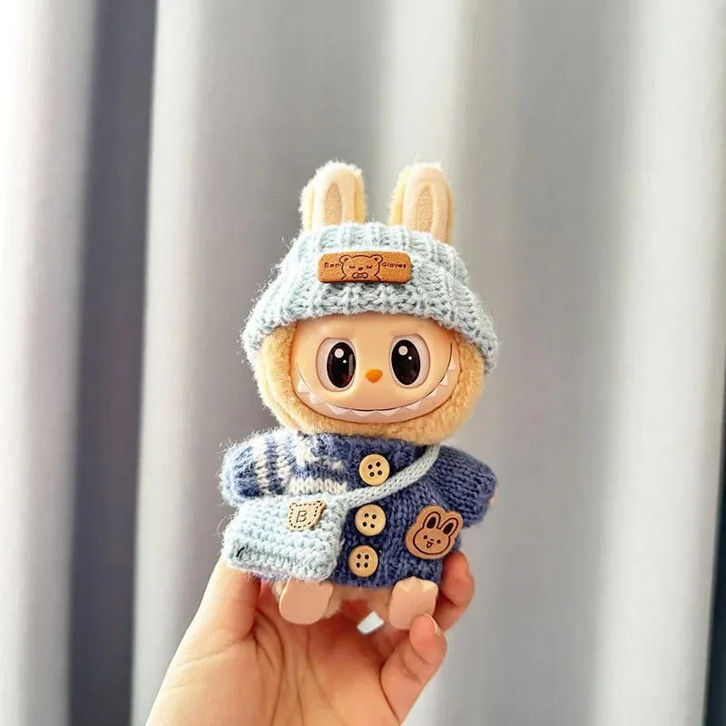 For 17 cm Labubu Clothes Pendant Labubu Sitting Party Bear Label Scarf Hat Dolls Accessories Labubu Outfit image 6
