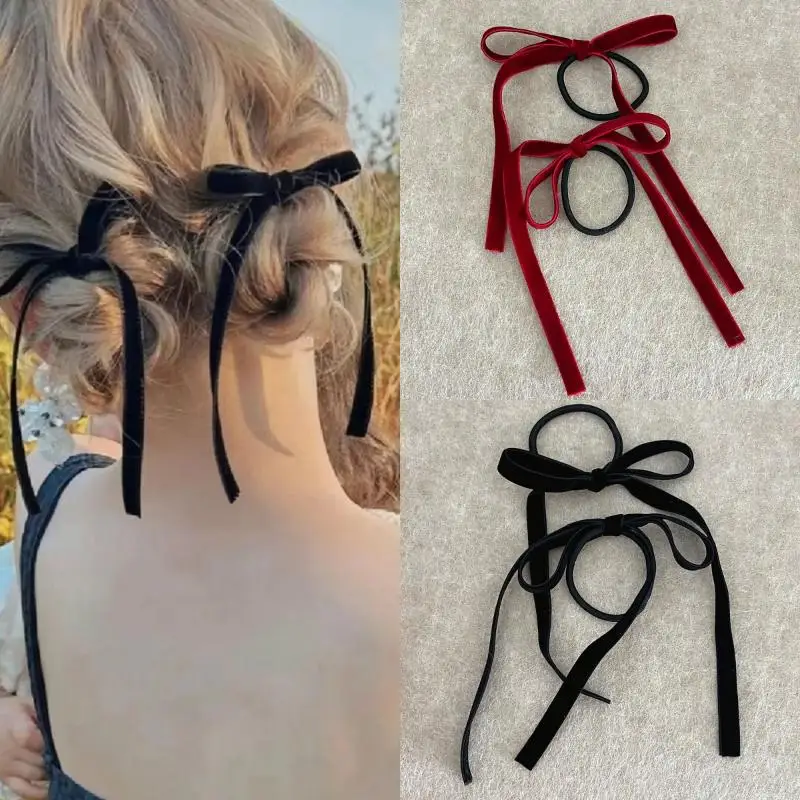 

Vintage Velvet Hair Set, 2Pcs Bow Scrunchies & Pins for Women, Elegant Red & Black Hair Accessories for Daily Style