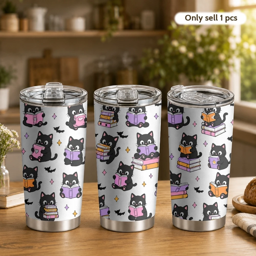 Halloween Book Loving Character Vacuum Flasks 20oz Coffee Tumbler With 2 Lids & Straw Stainless Steel Vacuum Insulated Mug