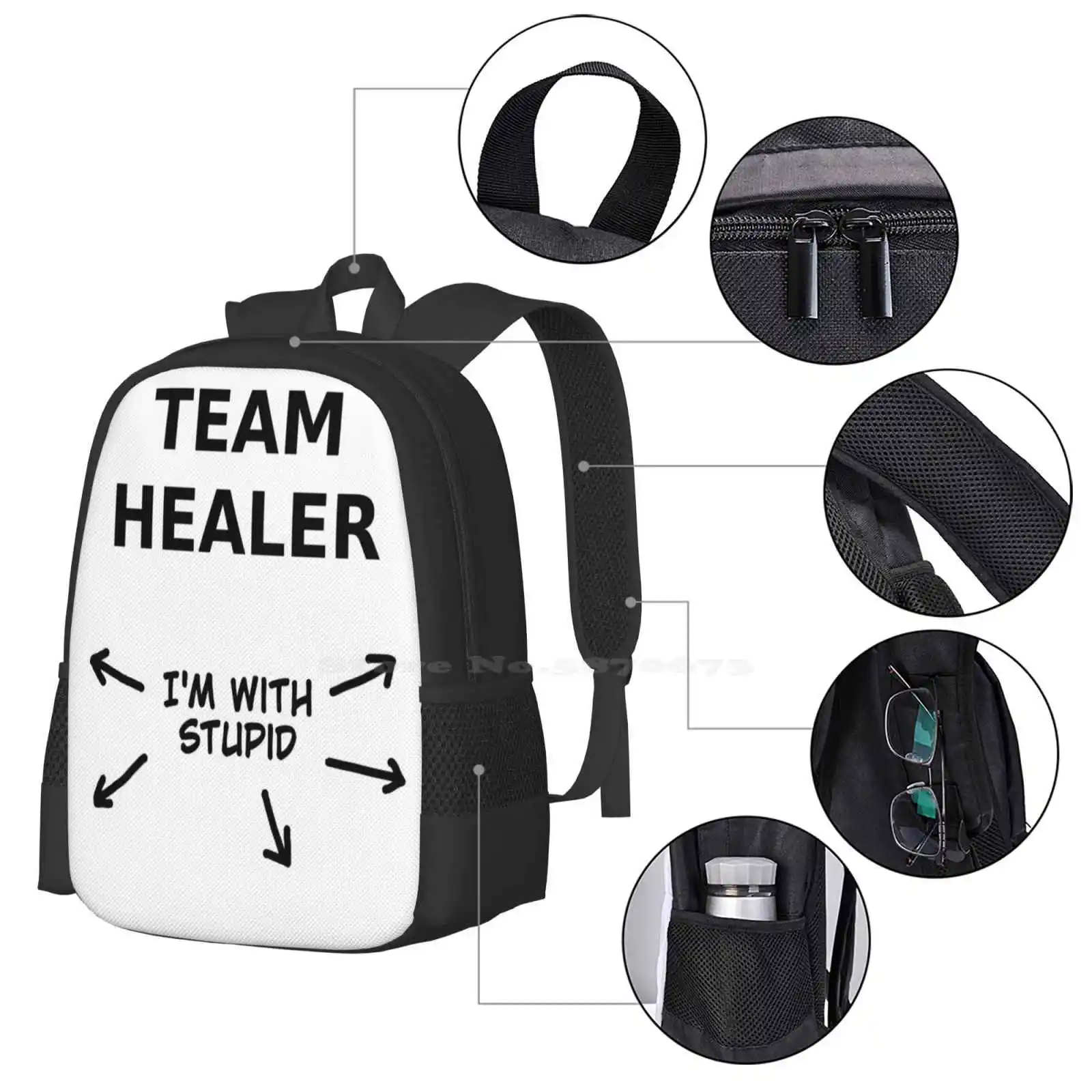 Школьные ранцы Team Healer для девочек-подростков, дорожные сумки для ноутбука, для игровой команды, целитель, я с глупым мемом, вращающийся настроение, милость, люцио