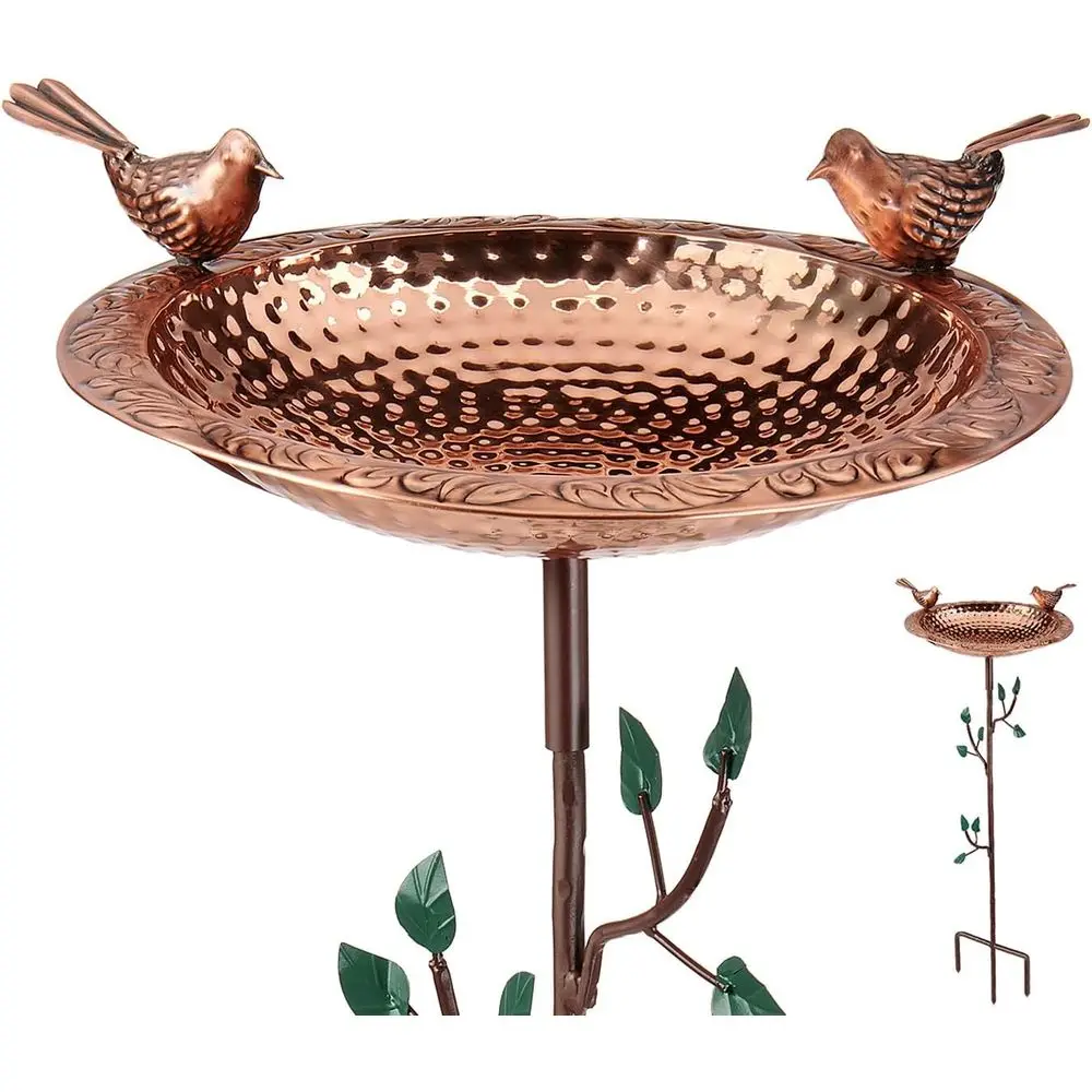 

BBG-2 Pure Copper Bird Bath, 13.5 Inch Basin, Includes Decorative Garden Pole, Brown and Green