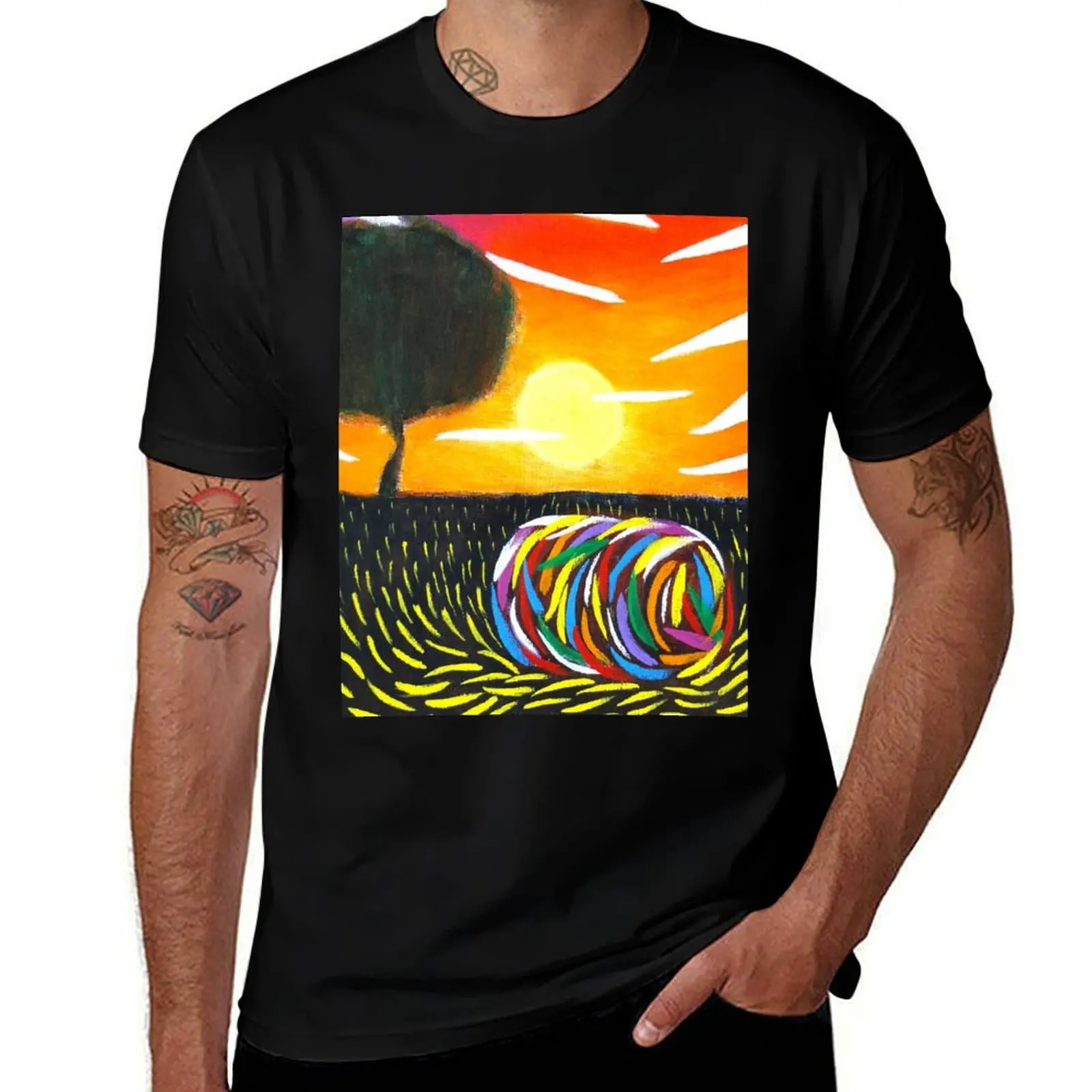 Prairie Landscape - Colorful Farm Art T-Shirt Simple Casual Short Sleeve Tee T-Shirt