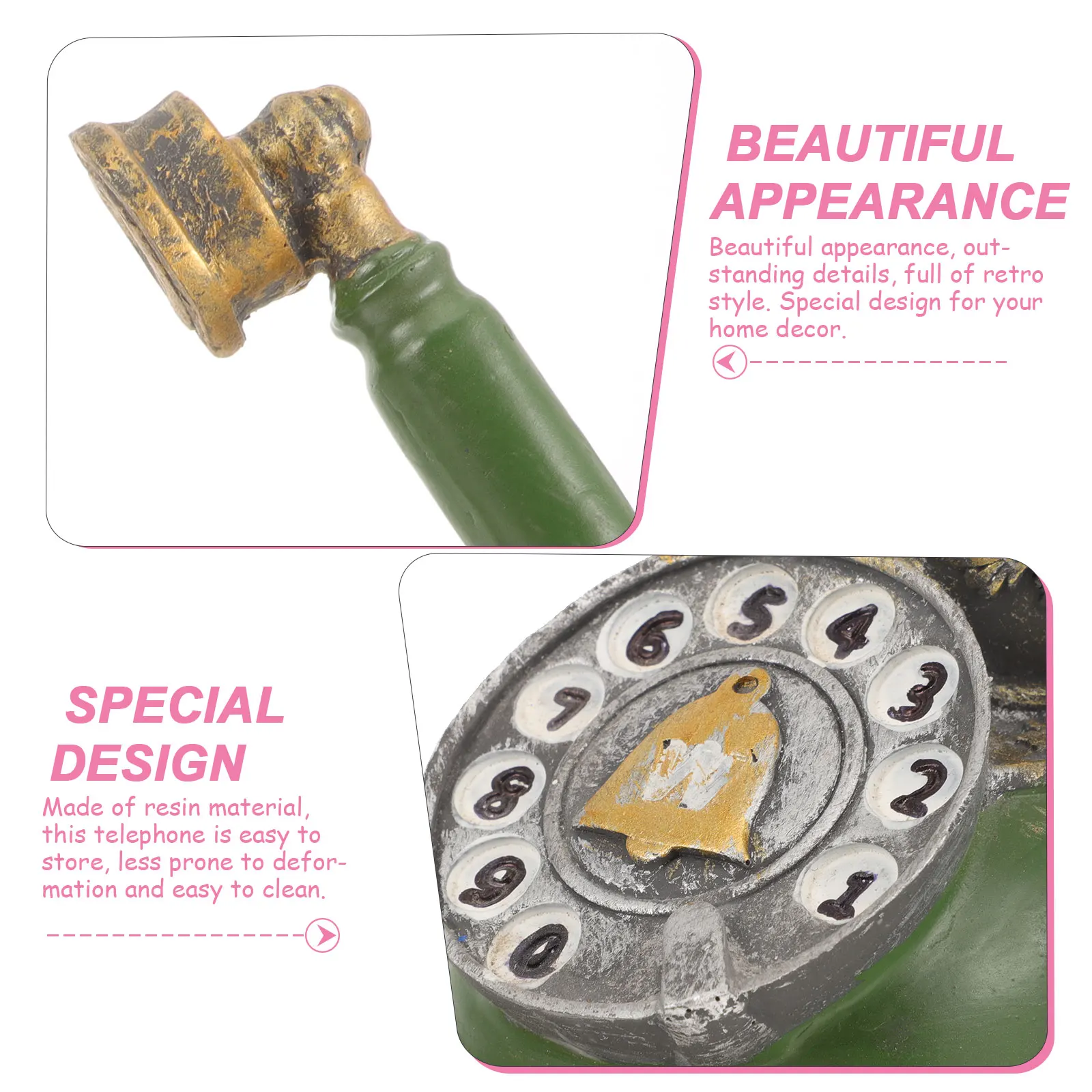 

Resin Telephone Ornament Green Home Decor Statue Beautiful Appearance Classic Room Bedroom Office