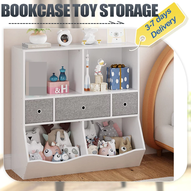 

Kids Bookshelf and Bookcase Toy Storage Multi Shelf with Cubby Organizer Cabinet and Drawers for Boys Girls for Children's Room