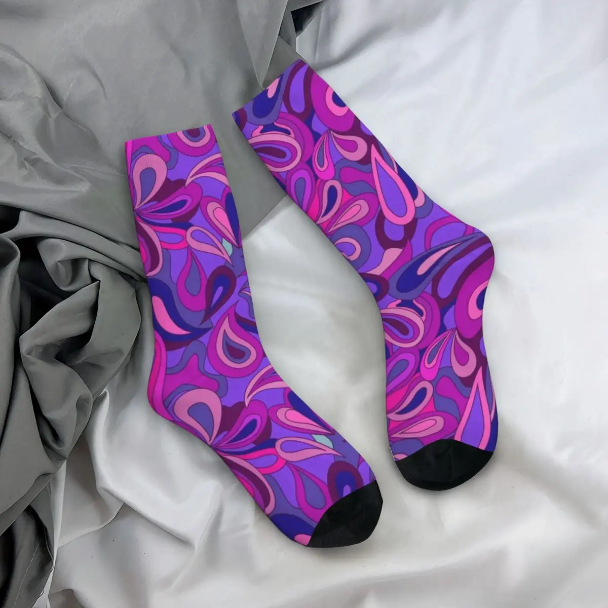 Purple Paisley Print Socks Psychedelic Hippie Gothic Stockings Winter Non Slip Ladies Socks Soft Custom Cycling Socks