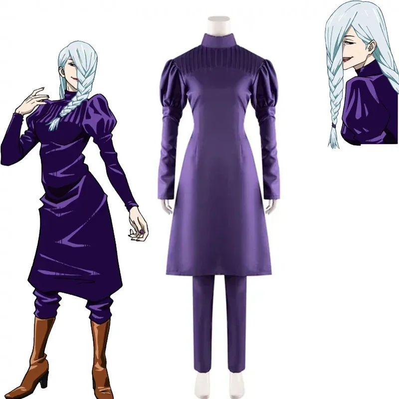 Anime Mei Mei Cosplay Costume Wig Lady Black Cool Uniforms Suit for Halloween Party Wig Braid Dress Pants