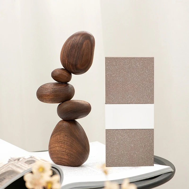 Wooden ornaments balance stone solid wood creative wood carving housewarming gift desk workstation crafts high-end niche