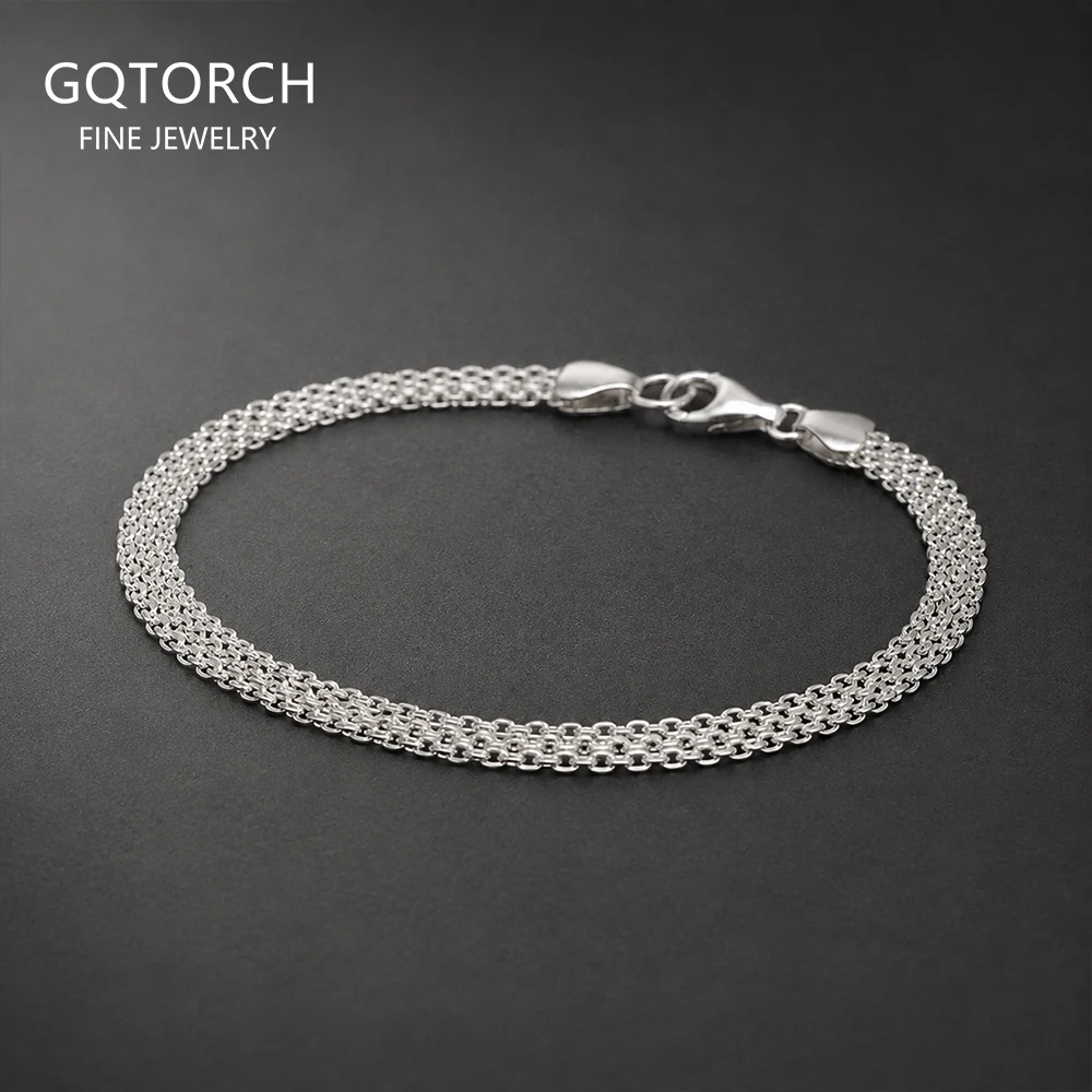 925 Sterling Silver Tank Chain Bracelet for Men Women Flat Woven Mesh Link Bracelet Classic Unisex Fine Jewelry Gift