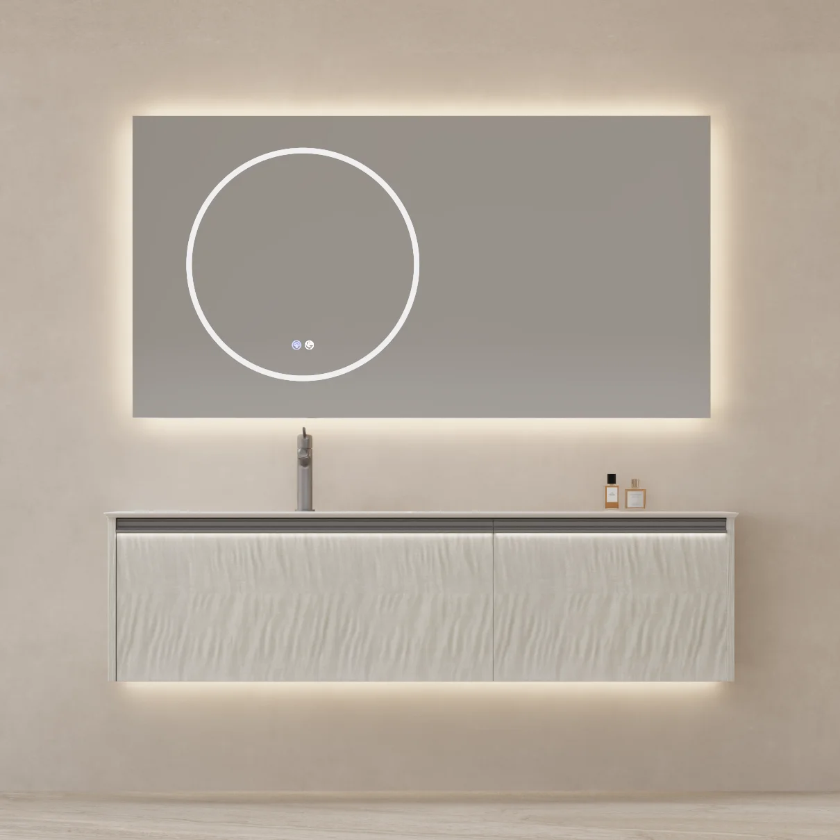 Contemporary Environmentally Friendly Solid Wood Non-Vinyl Bathroom Cabinet Set Mirror Durable For Apartment Villa Home Hotel