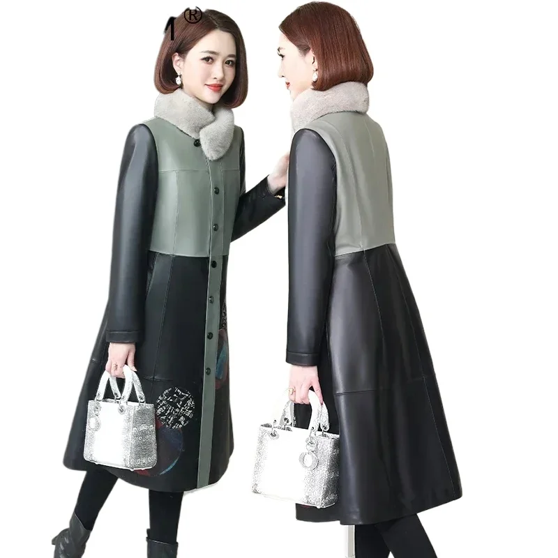 Real Leather Jacket Women Genuine Sheepskin Long Down Coats 2023 Autumn Winter Luxury Mink Fur Collar Over Coat Roupas Femininas