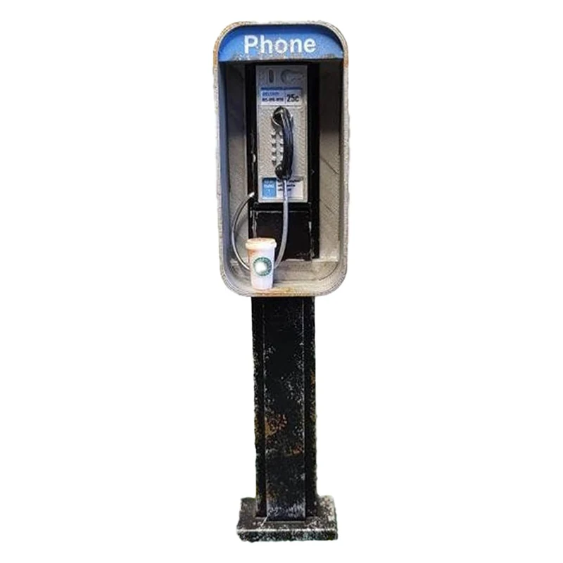 Miniature American Payphone In 1:12 Scale,Mini Vintage Style Dollhouse Furniture Phone Booth Model Accessorries Decoration