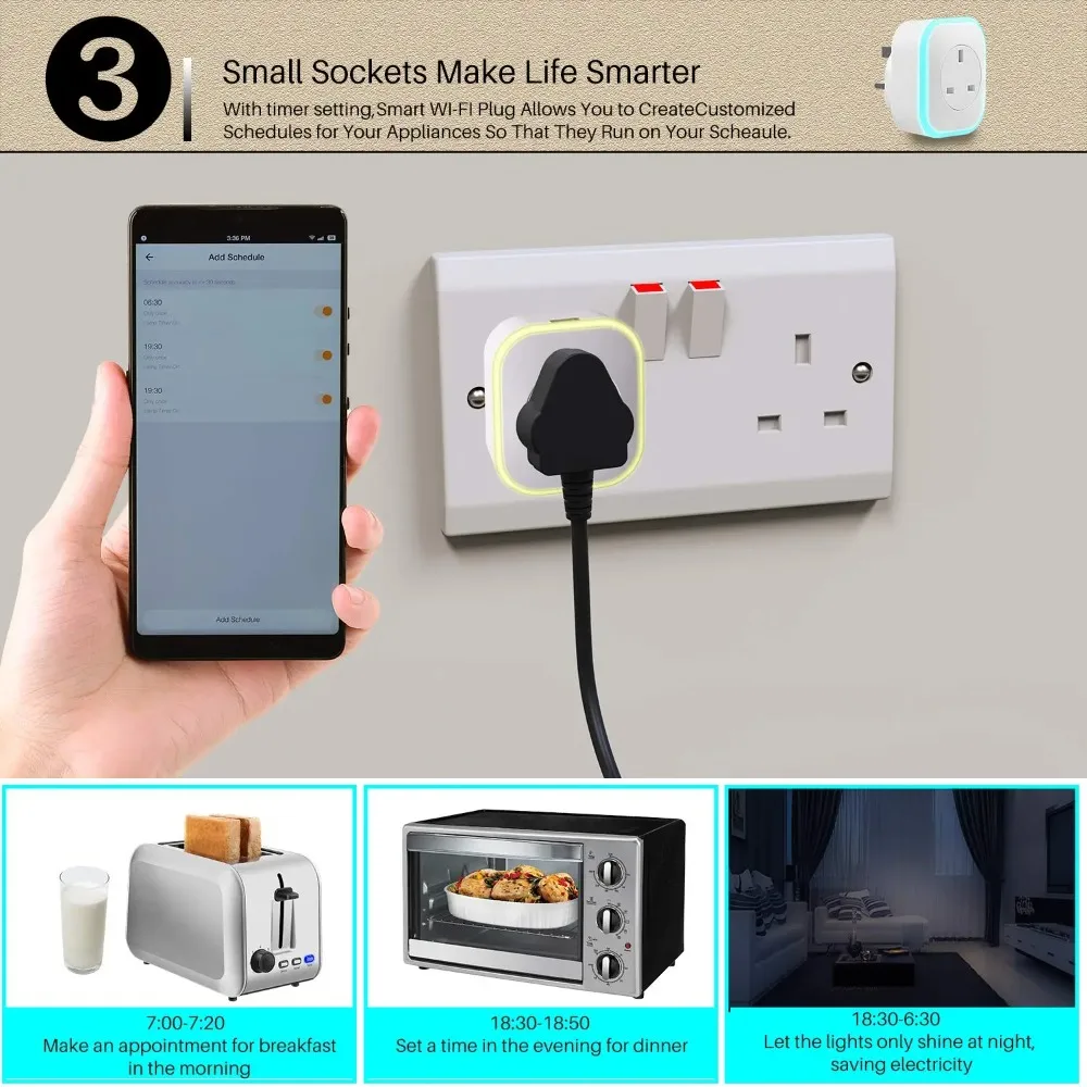 Melery Tuya Wifi Smart Electrical Plug Power Outlet Mini Switch UK Sockets Night Light Voice Control Timer by Alexa Google Home