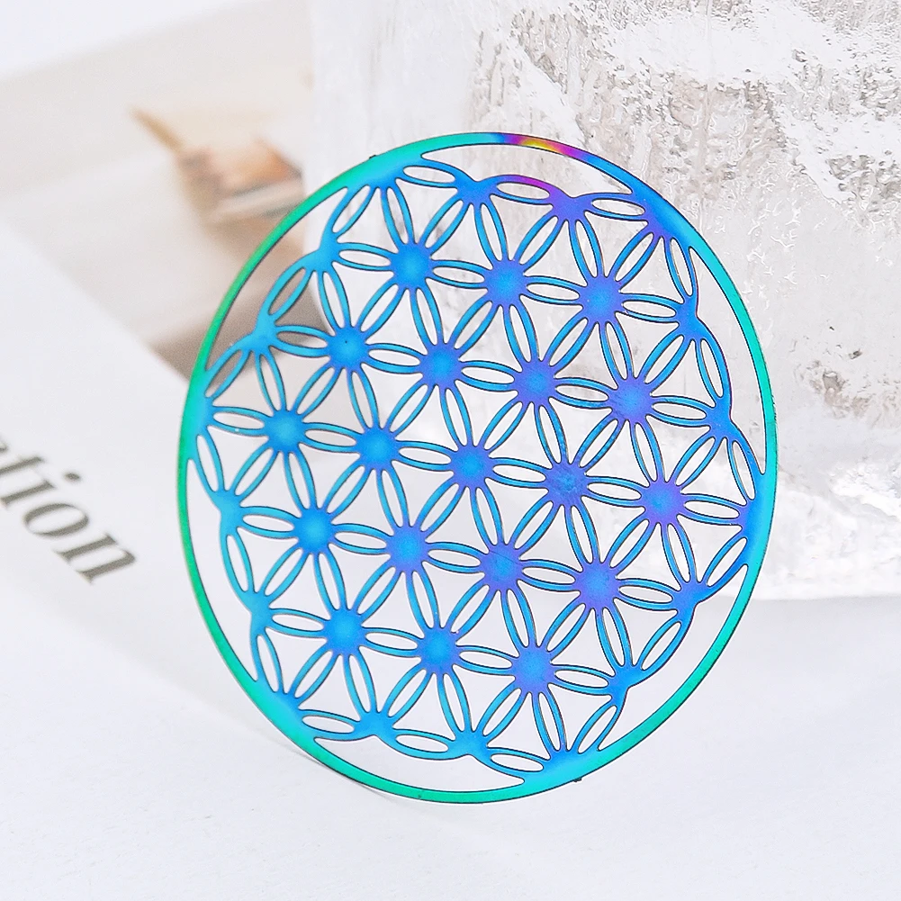 5pcs 40MM Openwork Flower of Life Round Stainless Steel Pendant Charms for Jewelry Making DIY Necklace Earrings Dangle Accessory