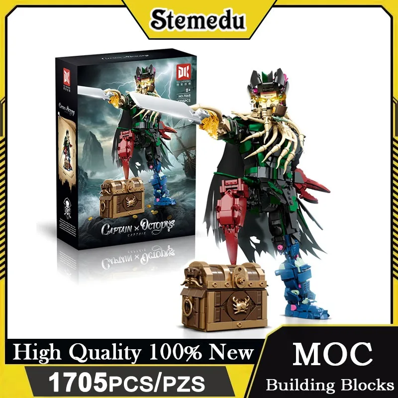 

MOC Captain Octopus Pirate Ship Building Blocks Ghost Captain Treasure Chest Model DIY Bricks for Kids Adults Gift