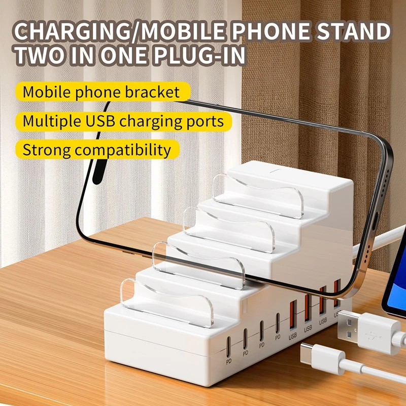 8 Ports Socket PD Fast Charging Power Strip 4USB+4Type-C With Cable Converter HUB & Stand Function For iPhone Xiaomi Huawei New