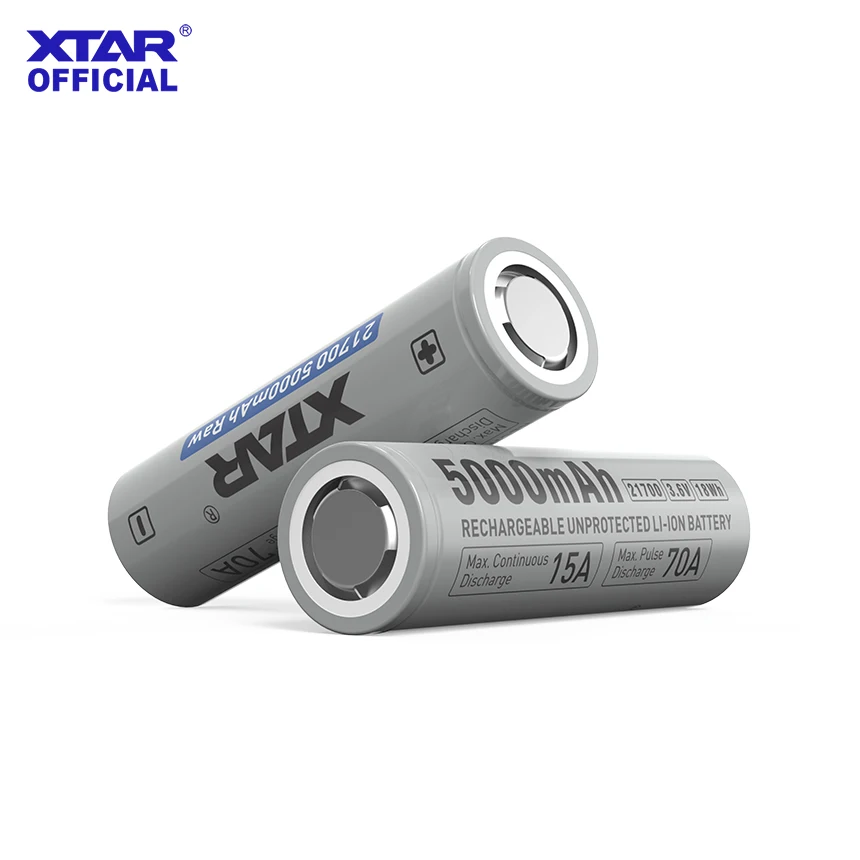 XTAR 4/8PCS 3.6V 21700 5000mAh RAW 충전식 리튬 이온 배터리 (보호 회로 보드 없음) 15A 방전 500+ 사이클