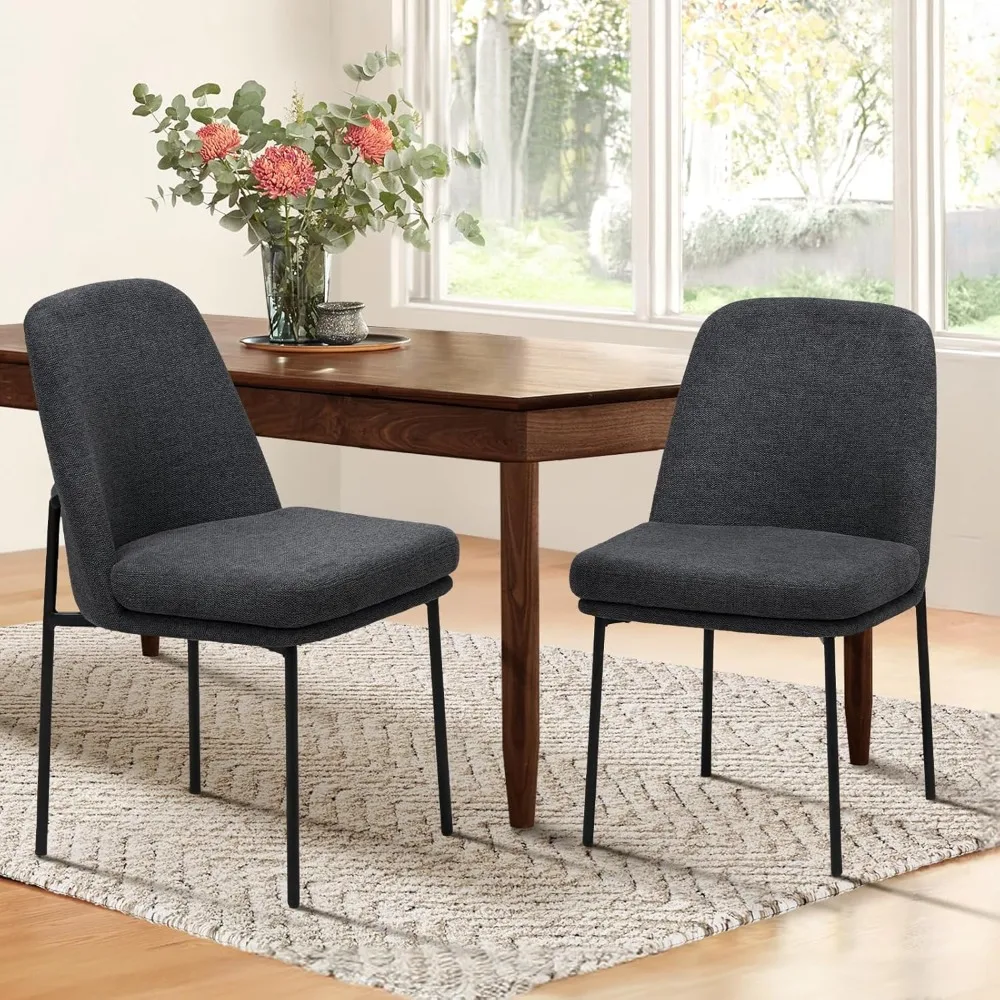 

Dark Grey dining chair 2 piece set, upholstered stylish kitchen chair, curved back and metal legs