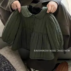 Girls' cotton jacket winter outfit 2023 new  green doll collar cotton jacket girls' baby cotton jacket winter outfit