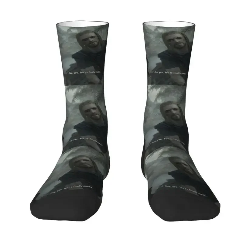 Y2K Hey You Youre Finally Awake Skyrim Meme Men'S Crew Unisex Kawaii 3D Printing Dress Socks