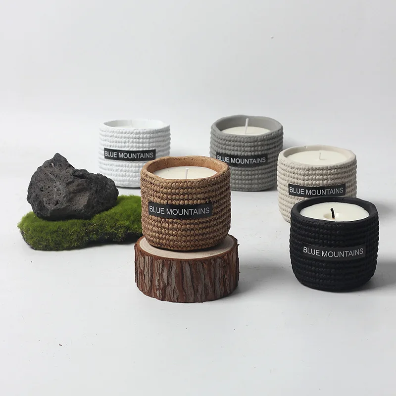 1PC Nordic Creative Bamboo Basket Candle Holder Round Aromatherapy Candle Jar Ceramic Handmade Home Decor Photography Ornaments