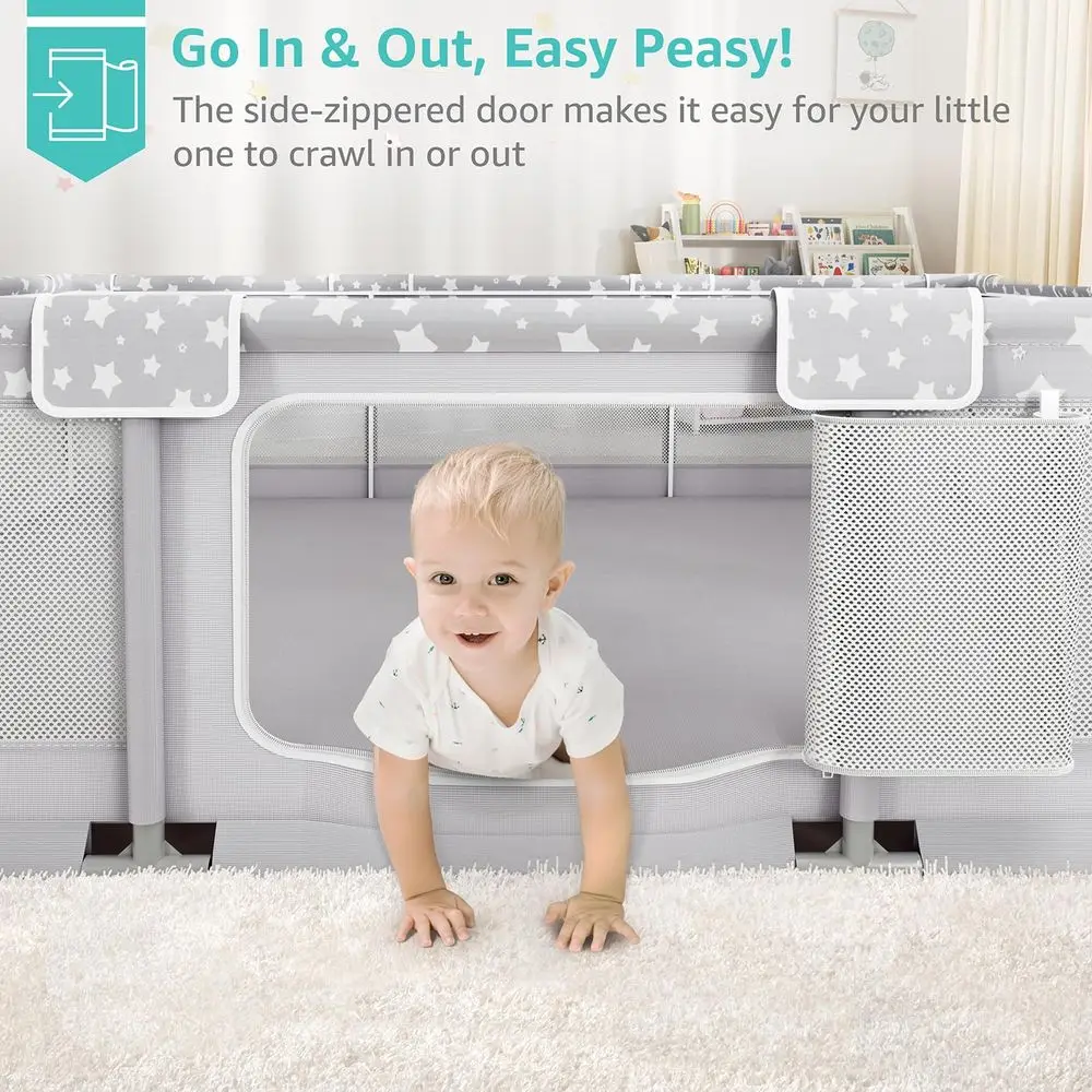 Giant 70x59in Playpen for 6-12 Month Olds, Large Play Yard for 1-3 Year Olds, Indoor Toddler Play Fence - Grey