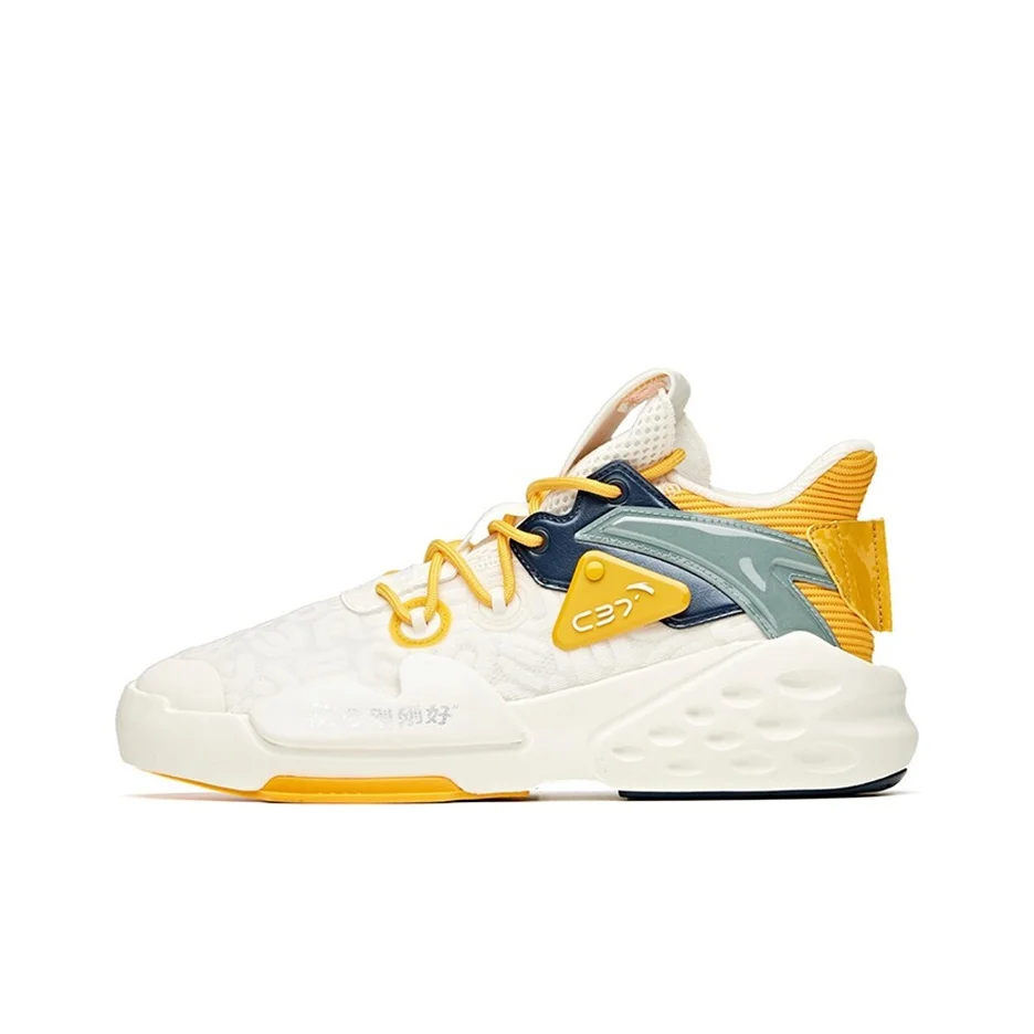 Chaussures de skateboard mi-hautes Anta C37 Series Dominance Collection pour hommes, blanc et jaune