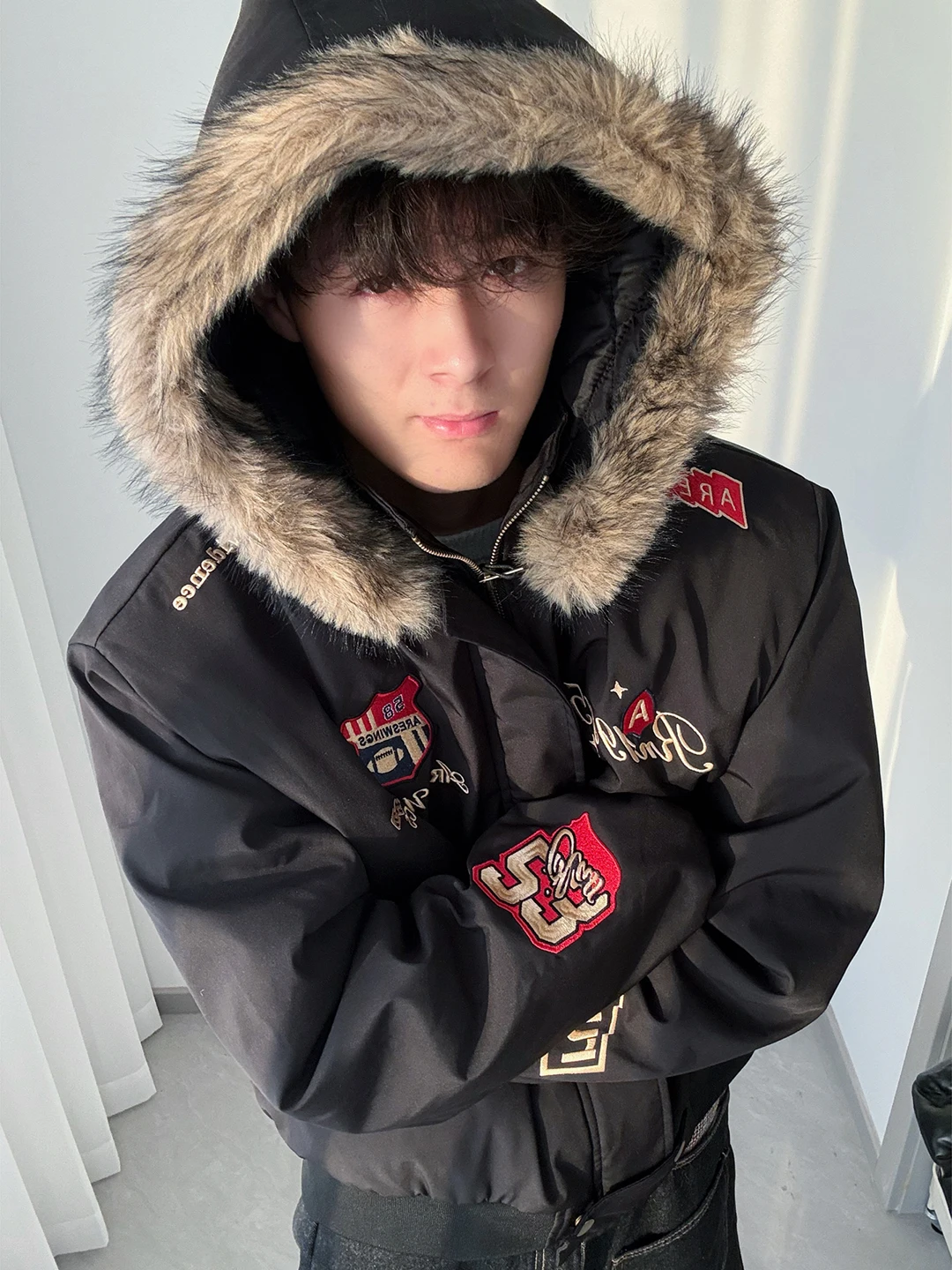 

Мужская зимняя парка American Sle с капюшоном, вышивкой, хлопковая, с отстегивающимся меховым воротником, для мотоциклистов, рабочая одежда, Mountain Eag