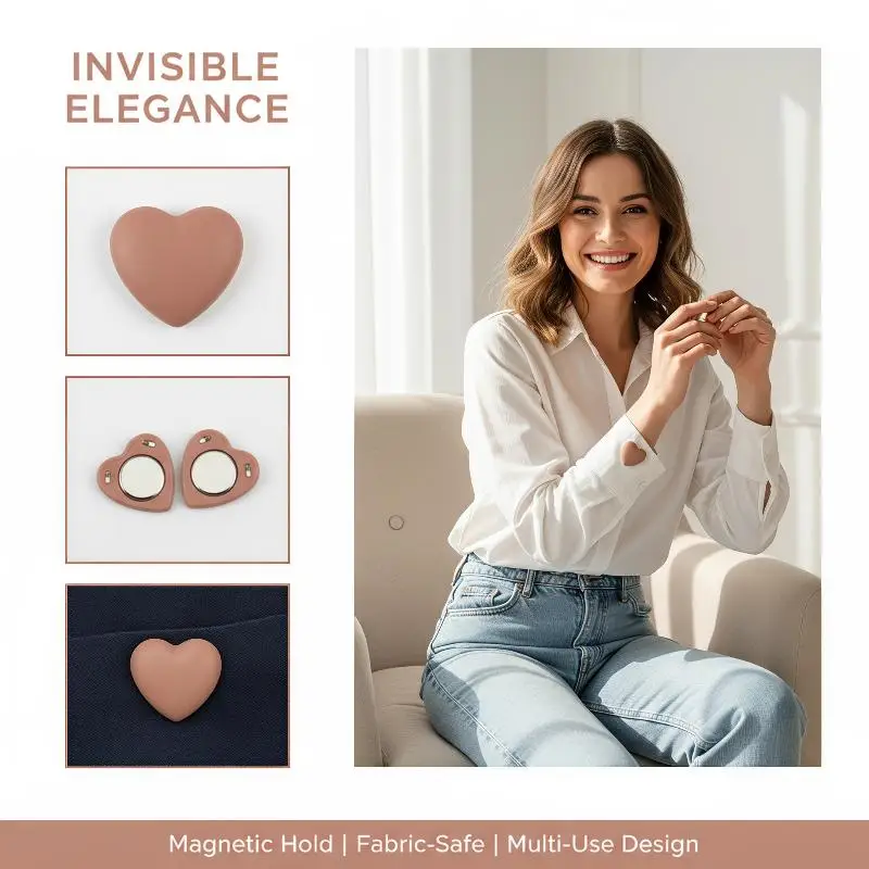 New New Heart Shaped Magnetic Shirt Clasp No-Mark Invisible Shirt Neckline Fastener Mini Clothing Closure Clip Daily Outfits
