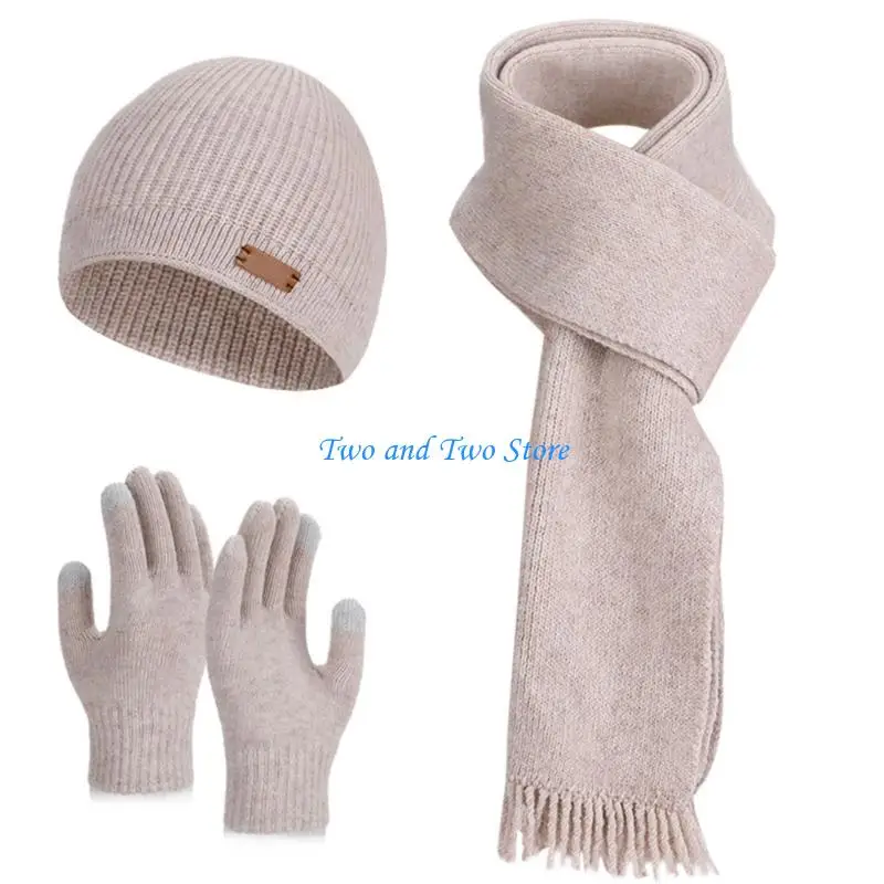HX6F Cold Weather Hat Scarf Gloves Winter Set Acrylic Fiber Knit Accessory Daily Wear