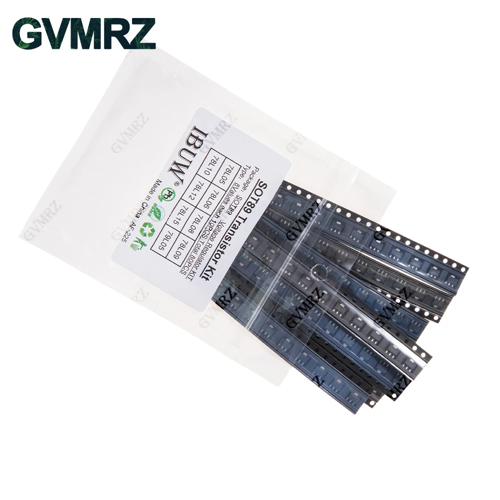 80 قطعة 8 قيم SOT89 طقم الترانزستور (78L05/78L06/78L12 إلخ) منظم الجهد لمشروع إمداد الطاقة الإلكتروني Arduino DIY #3